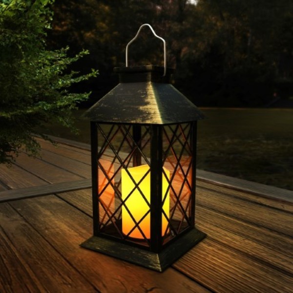 Hastings Home Solar Powered Lantern Hanging or Tabletop Water Resistant LED Pillar Candle Lamp, Indoors or Outdoors 375915QFO